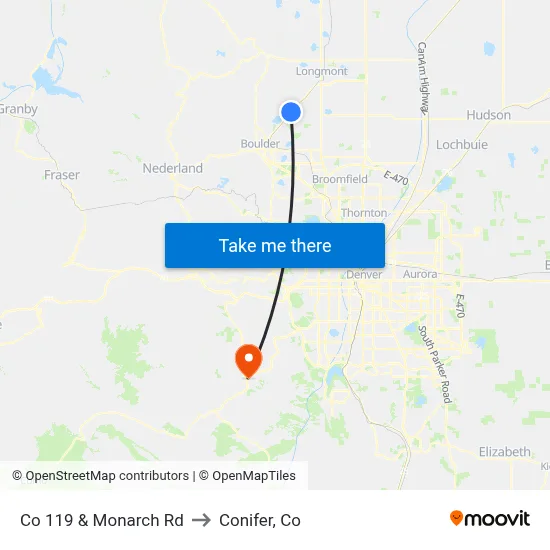 Co 119 & Monarch Rd to Conifer, Co map
