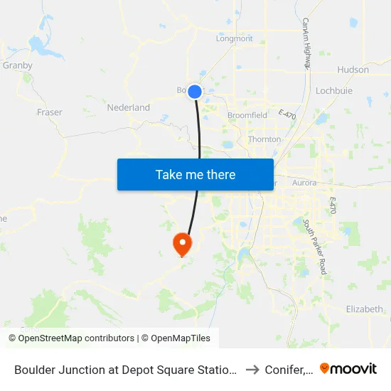 Boulder Junction at Depot Square Station Gate S2 to Conifer, Co map