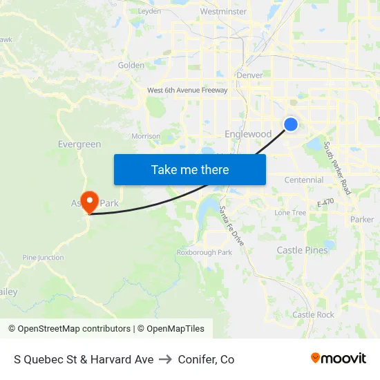 S Quebec St & Harvard Ave to Conifer, Co map