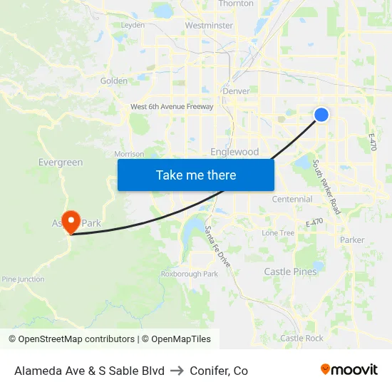 Alameda Ave & S Sable Blvd to Conifer, Co map