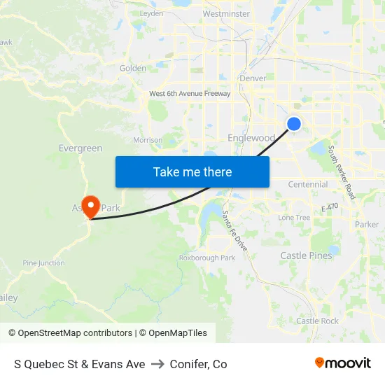 S Quebec St & Evans Ave to Conifer, Co map