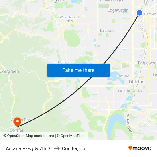 Auraria Pkwy & 7th St to Conifer, Co map