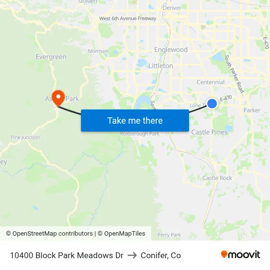 10400 Block Park Meadows Dr to Conifer, Co map