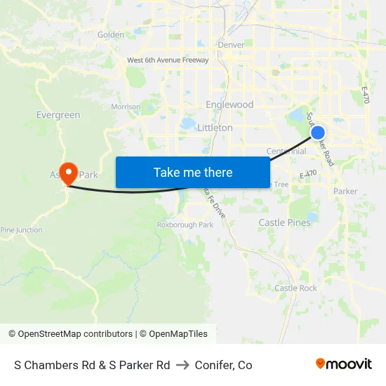 S Chambers Rd & S Parker Rd to Conifer, Co map
