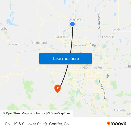Co 119 & S Hover St to Conifer, Co map