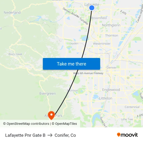 Lafayette Pnr Gate B to Conifer, Co map