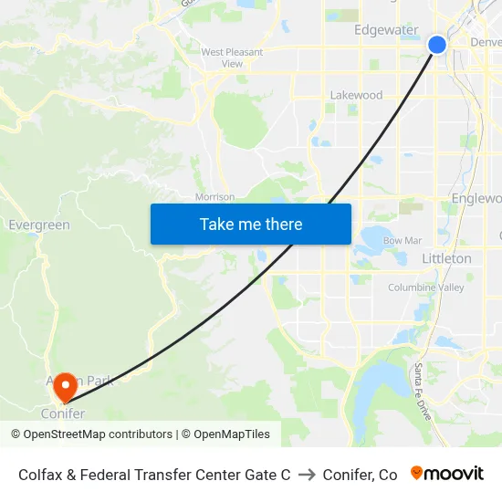 Colfax & Federal Transfer Center Gate C to Conifer, Co map