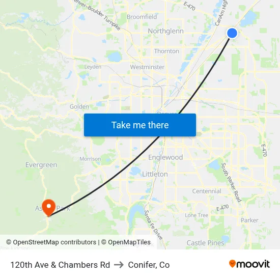 120th Ave & Chambers Rd to Conifer, Co map