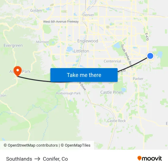 Southlands to Conifer, Co map