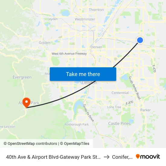 40th Ave & Airport Blvd-Gateway Park Stn Gate C to Conifer, Co map