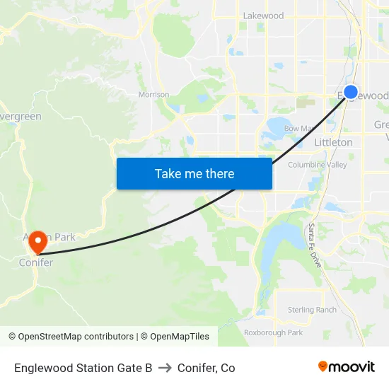 Englewood Station Gate B to Conifer, Co map