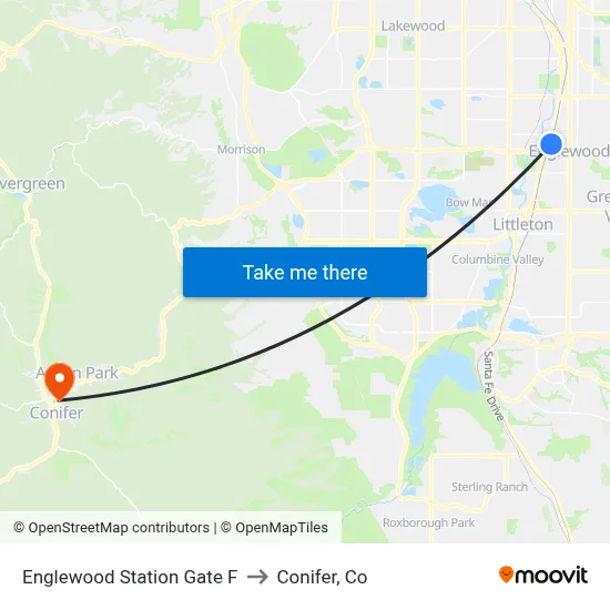 Englewood Station Gate F to Conifer, Co map