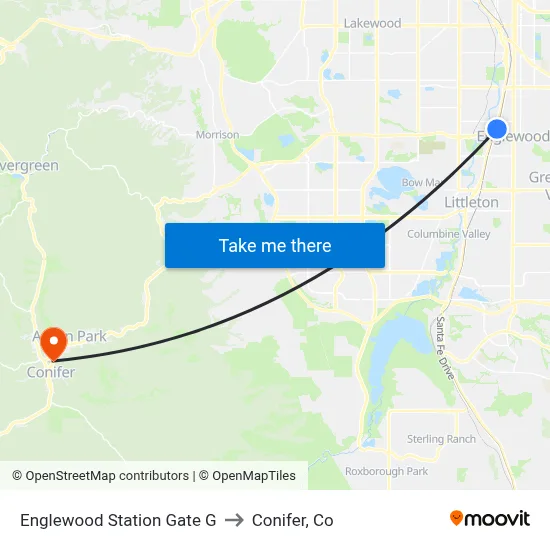 Englewood Station Gate G to Conifer, Co map