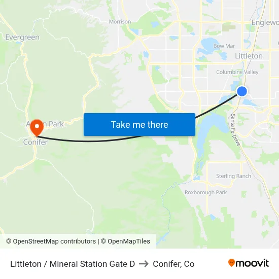 Littleton / Mineral Station Gate D to Conifer, Co map