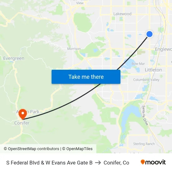 S Federal Blvd & W Evans Ave Gate B to Conifer, Co map