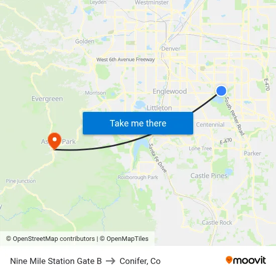 Nine Mile Station Gate B to Conifer, Co map