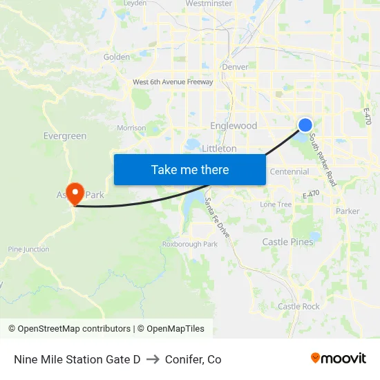 Nine Mile Station Gate D to Conifer, Co map