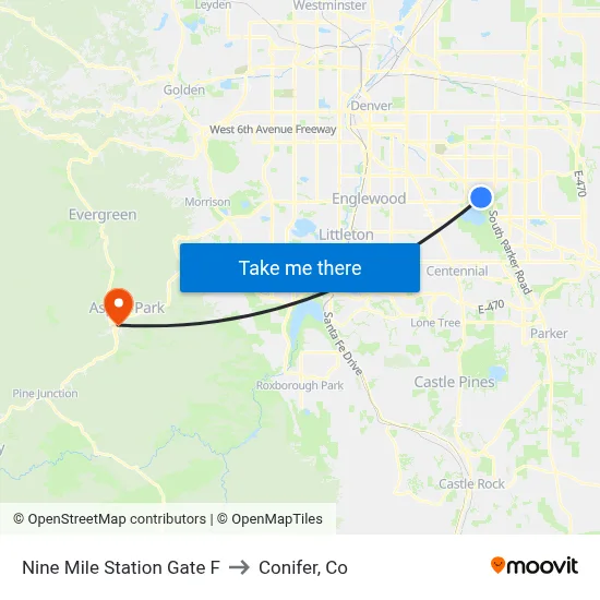 Nine Mile Station Gate F to Conifer, Co map