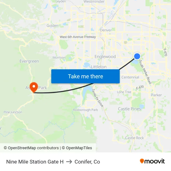 Nine Mile Station Gate H to Conifer, Co map
