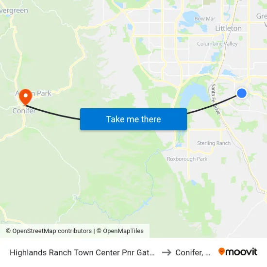 Highlands Ranch Town Center Pnr Gate B to Conifer, Co map