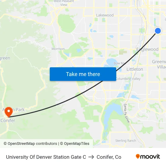 University Of Denver Station Gate C to Conifer, Co map