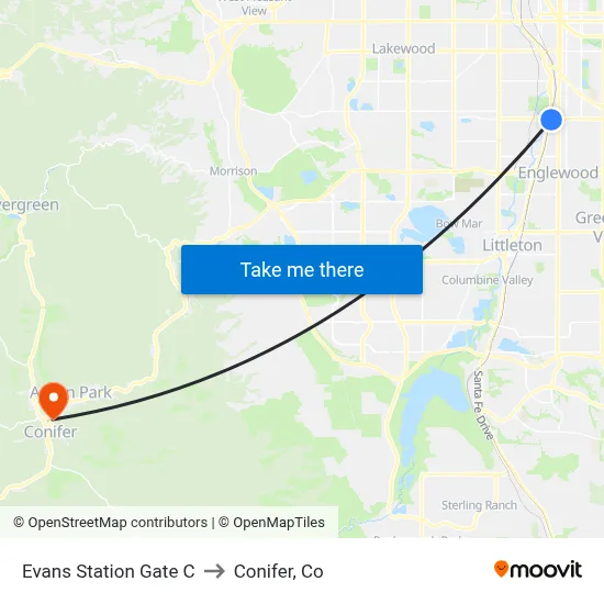 Evans Station Gate C to Conifer, Co map