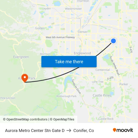 Aurora Metro Center Stn Gate D to Conifer, Co map