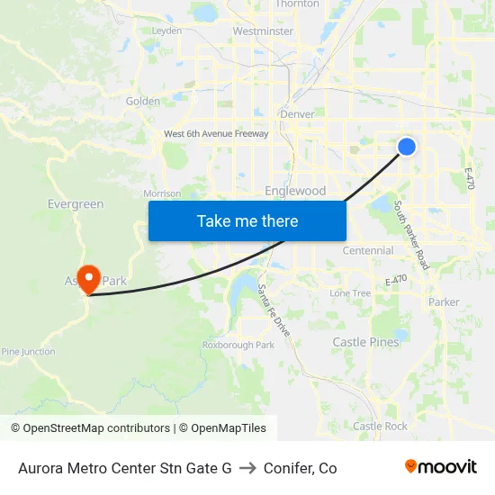 Aurora Metro Center Stn Gate G to Conifer, Co map