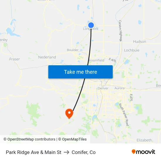 Park Ridge Ave & Main St to Conifer, Co map