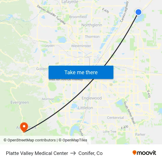 Platte Valley Medical Center to Conifer, Co map