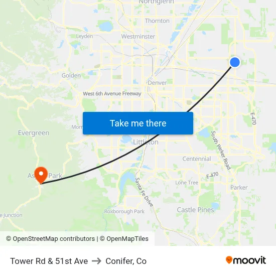 Tower Rd & 51st Ave to Conifer, Co map