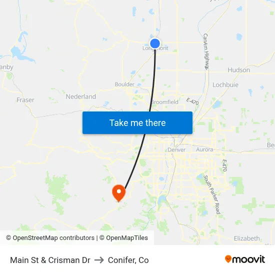 Main St & Crisman Dr to Conifer, Co map