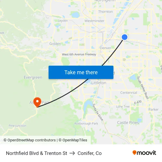 Northfield Blvd & Trenton St to Conifer, Co map