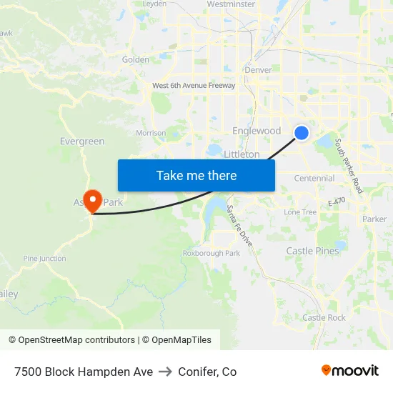 7500 Block Hampden Ave to Conifer, Co map