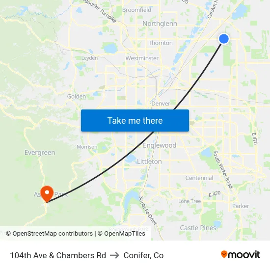 104th Ave & Chambers Rd to Conifer, Co map