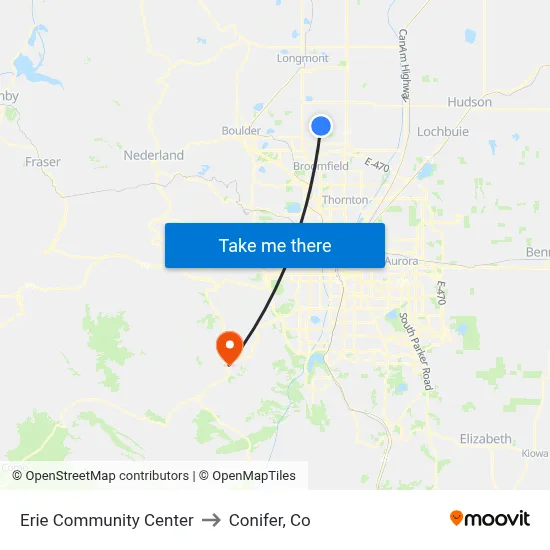Erie Community Center to Conifer, Co map