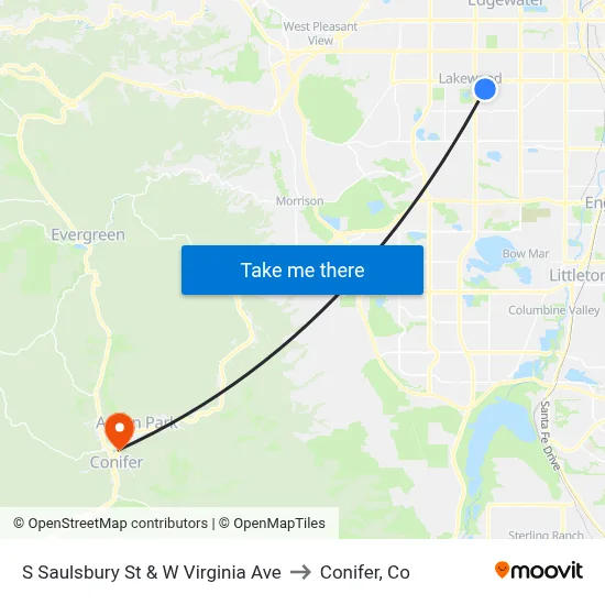 S Saulsbury St & W Virginia Ave to Conifer, Co map