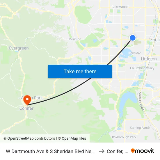 W Dartmouth Ave & S Sheridan Blvd Nearside to Conifer, Co map