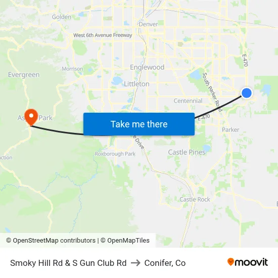Smoky Hill Rd & S Gun Club Rd to Conifer, Co map