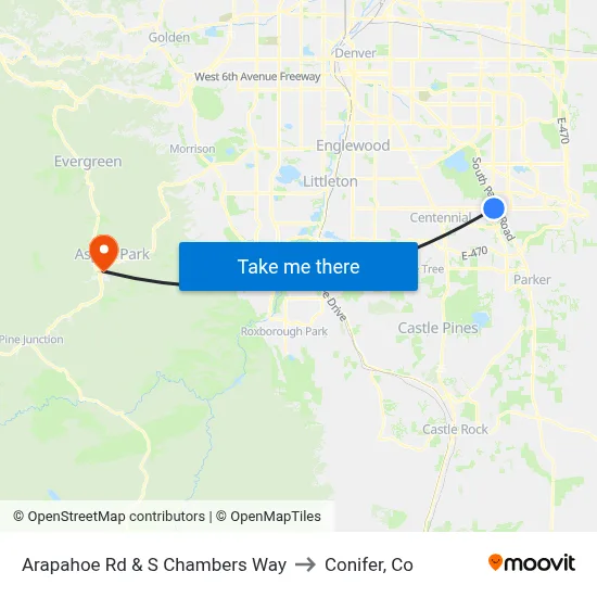 Arapahoe Rd & S Chambers Way to Conifer, Co map