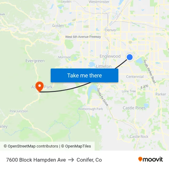 7600 Block Hampden Ave to Conifer, Co map