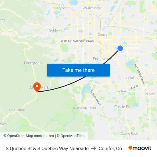 S Quebec St & S Quebec Way Nearside to Conifer, Co map