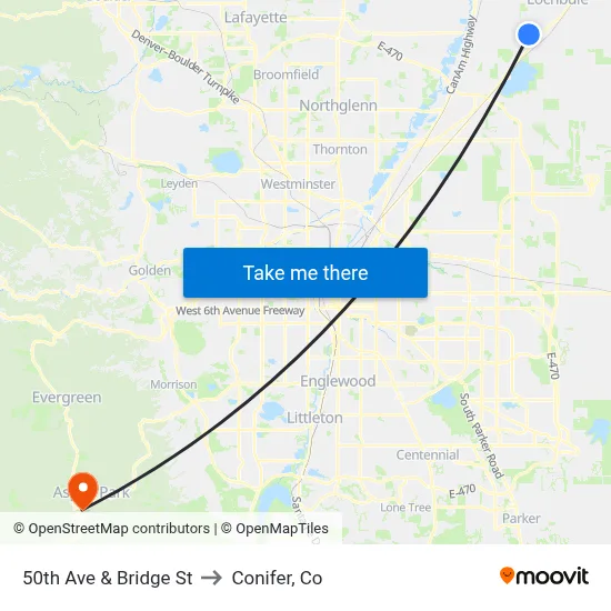 50th Ave & Bridge St to Conifer, Co map