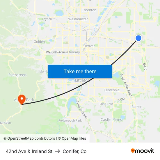 42nd Ave & Ireland St to Conifer, Co map