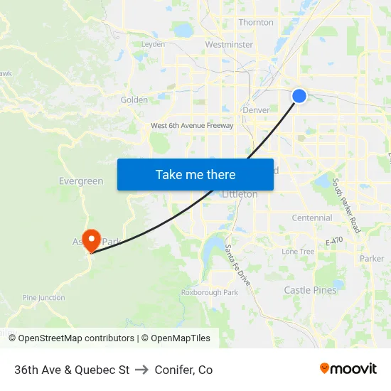 36th Ave & Quebec St to Conifer, Co map