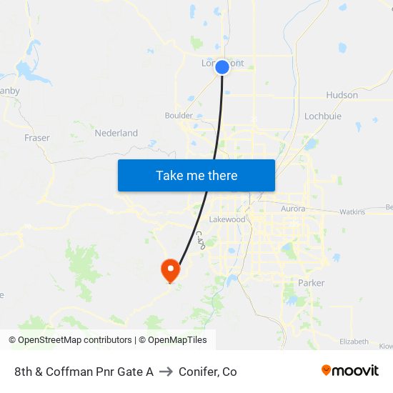 8th & Coffman Pnr Gate A to Conifer, Co map