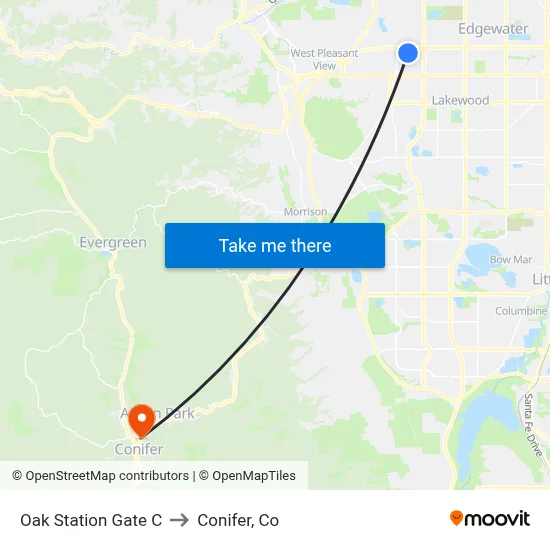 Oak Station Gate C to Conifer, Co map