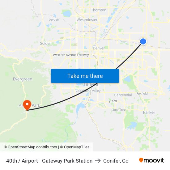 40th  / Airport - Gateway Park Station to Conifer, Co map