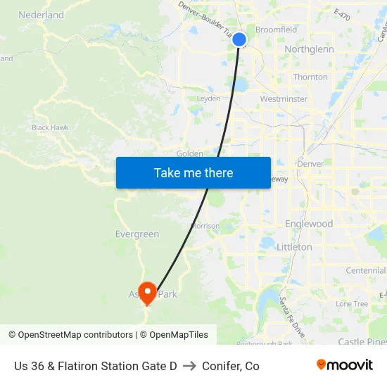 Us 36 & Flatiron Station Gate D to Conifer, Co map