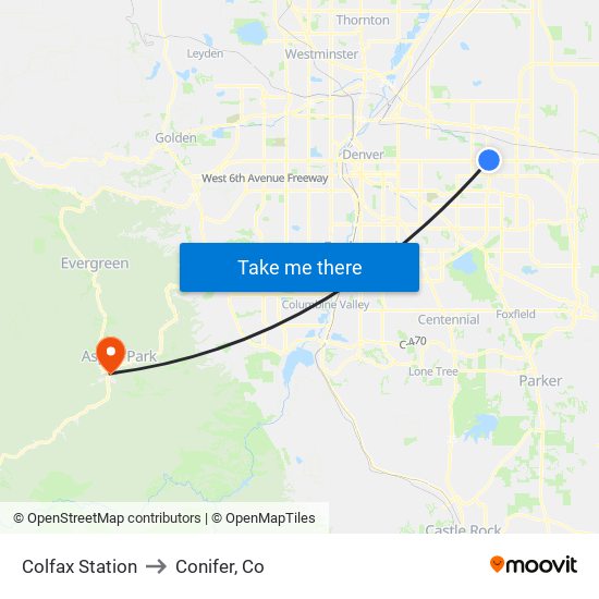 Colfax Station to Conifer, Co map